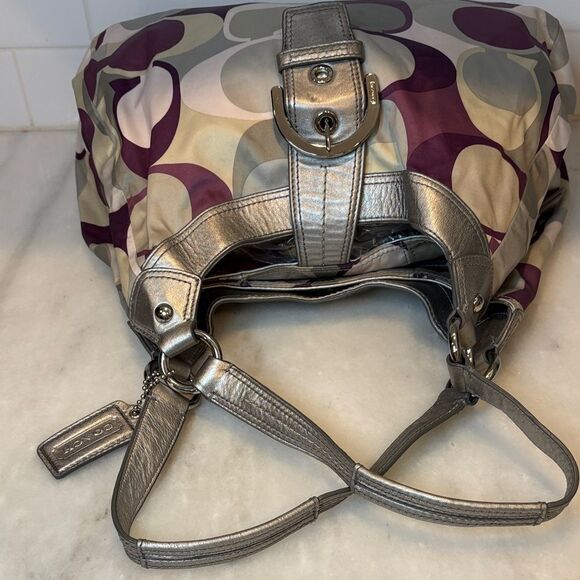 Coach Bag Purse Handbag soho Signature Satin Scarf Print Buckle Hobo XL Shoulder - Picture 11 of 16